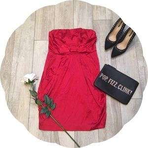Red Strapless Cocktail Dress with Bow detail